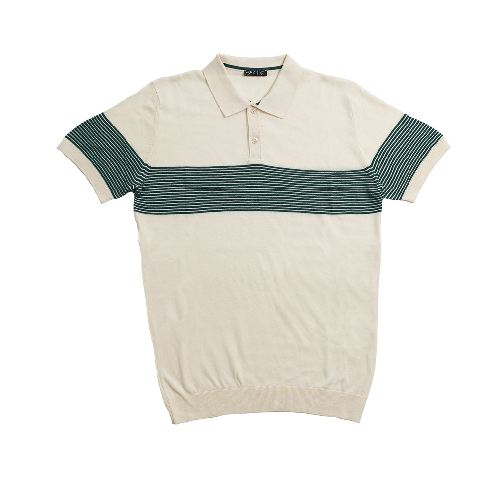 Striped Chest Knit Polo - Beige Polos Eight-X