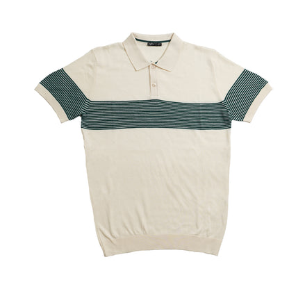 Striped Chest Knit Polo - Beige Polos Eight-X