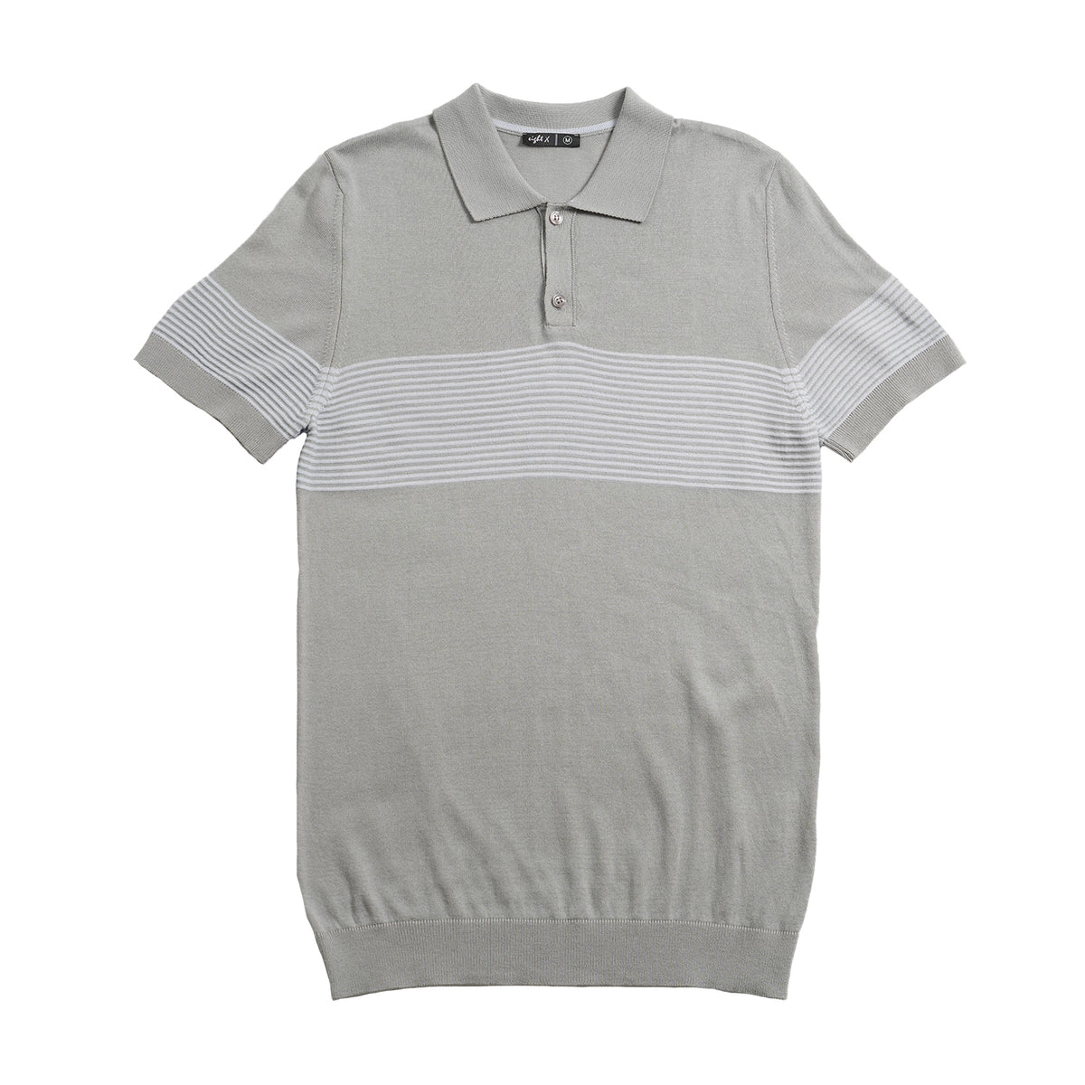 Striped Chest Knit Polo - Grey Polos Eight-X