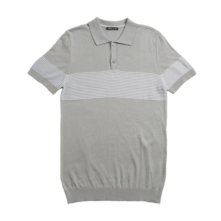 Striped Chest Knit Polo - Grey Polos Eight-X