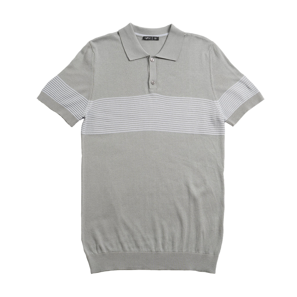 Striped Chest Knit Polo - Grey Polos Eight-X