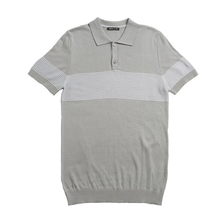Striped Chest Knit Polo - Grey Polos Eight-X