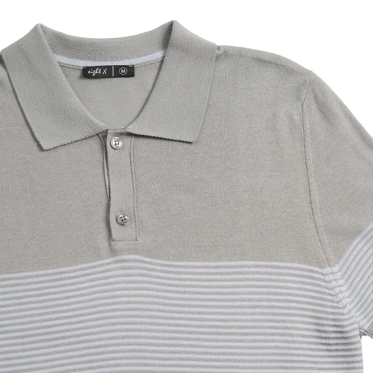 Striped Chest Knit Polo - Grey Polos Eight-X