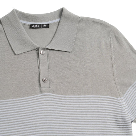 Striped Chest Knit Polo - Grey Polos Eight-X