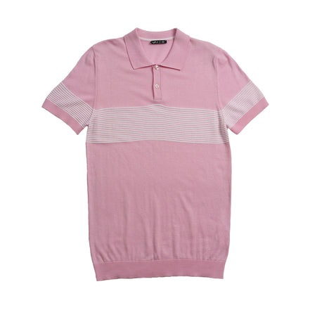 Striped Chest Knit Polo - Pink Polos Eight-X