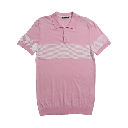 Striped Chest Knit Polo - Pink Polos Eight-X