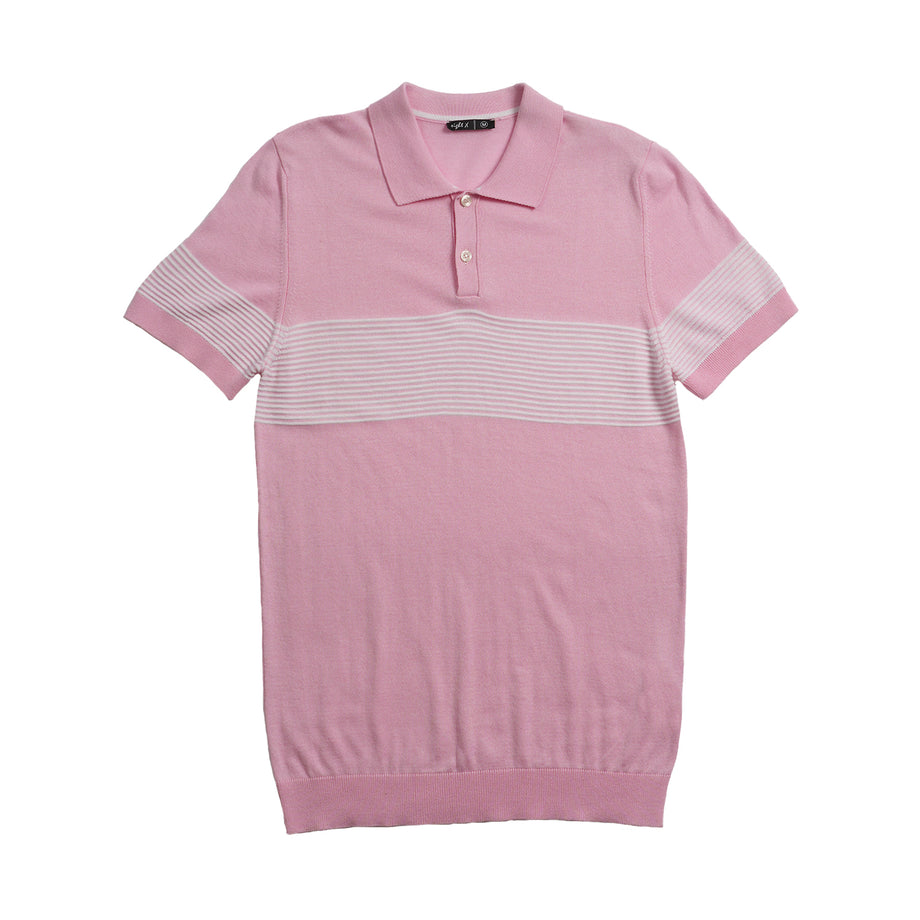 Pique Polo Knit Top ピンク専用出品 Striped Chest Knit Polo - Pink – Eight-X