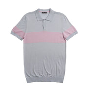 Striped Chest Knit Polo - Light Blue Polos Eight-X