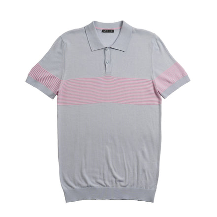 Striped Chest Knit Polo - Light Blue Polos Eight-X
