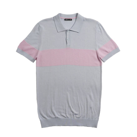 Striped Chest Knit Polo - Light Blue Polos Eight-X