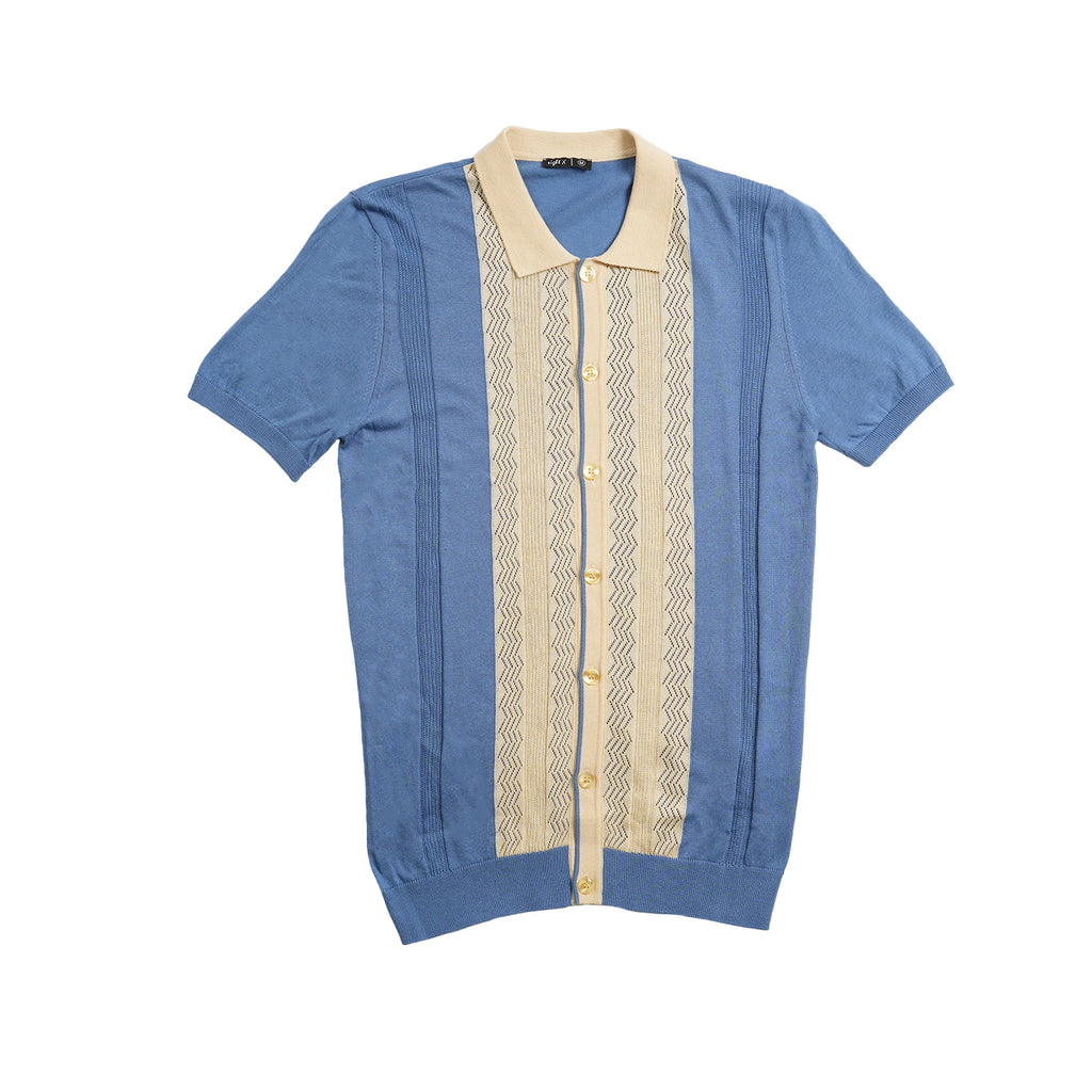 The Tony Knit Short Sleeve Shirt - Blue Creme Polos Eight-X