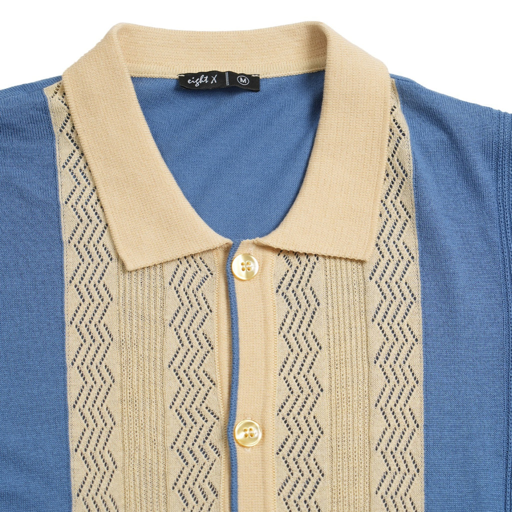 The Tony Knit Short Sleeve Shirt - Blue Creme Polos Eight-X