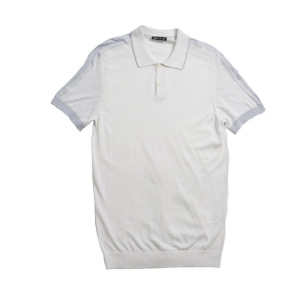 Knit Polo W/ Shoulder Design - White/Blue Polos Eight-X