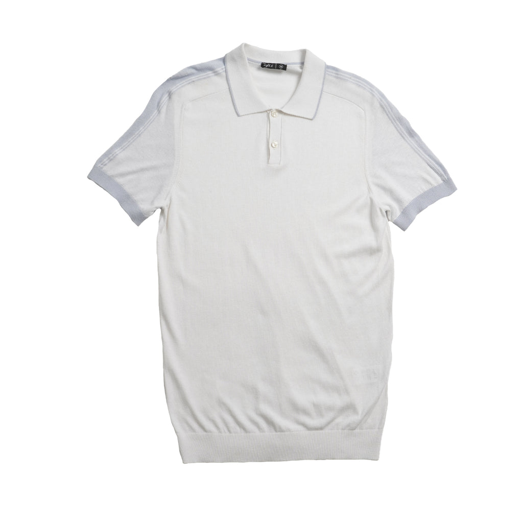 Knit Polo W/ Shoulder Design - White/Blue Polos Eight-X