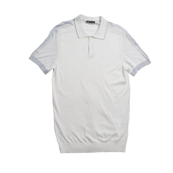 Knit Polo W/ Shoulder Design - White/Blue Polos Eight-X