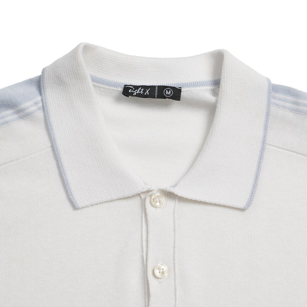 Knit Polo W/ Shoulder Design - White/Blue Polos Eight-X