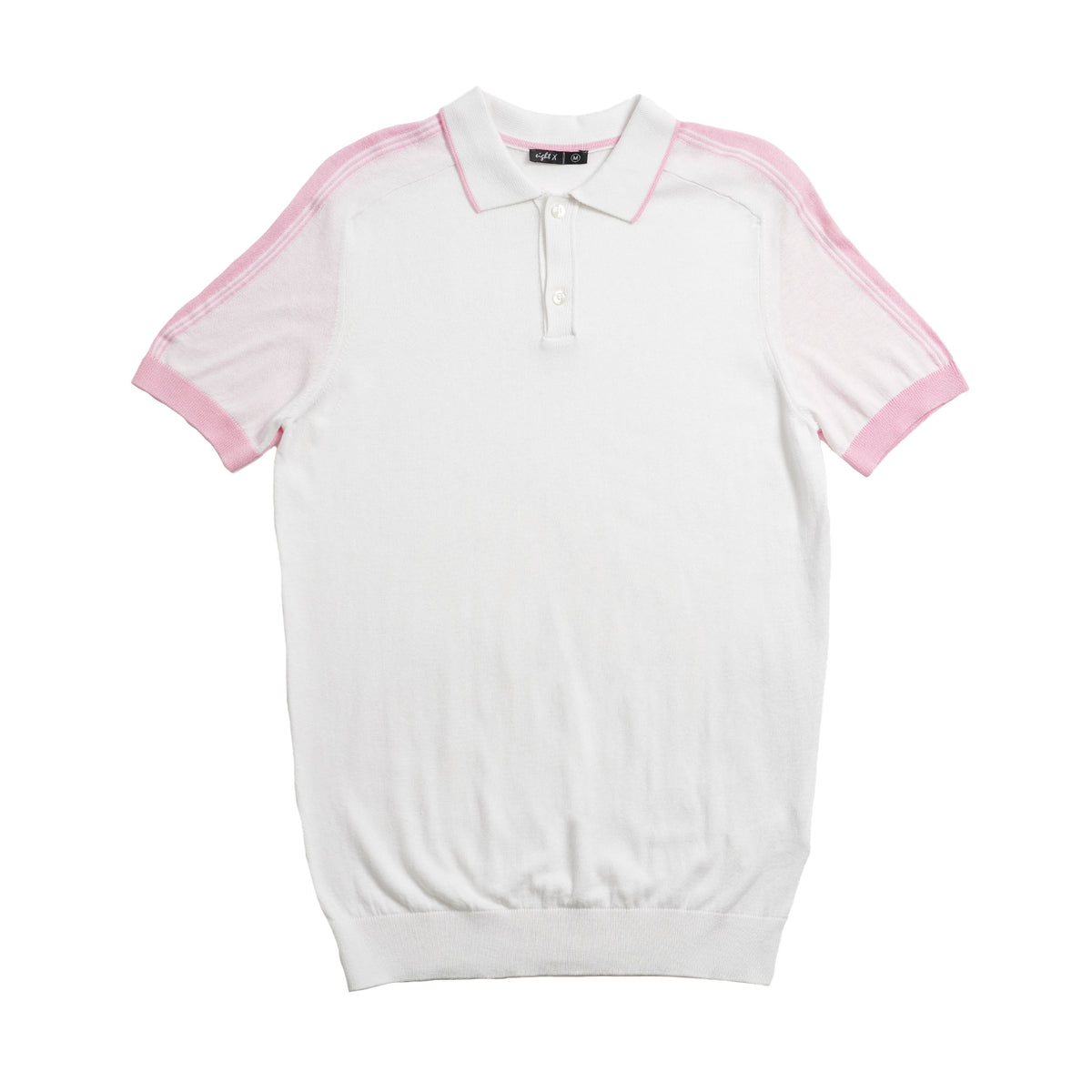 Knit Polo W/ Shoulder Design - White/Pink Polos Eight-X