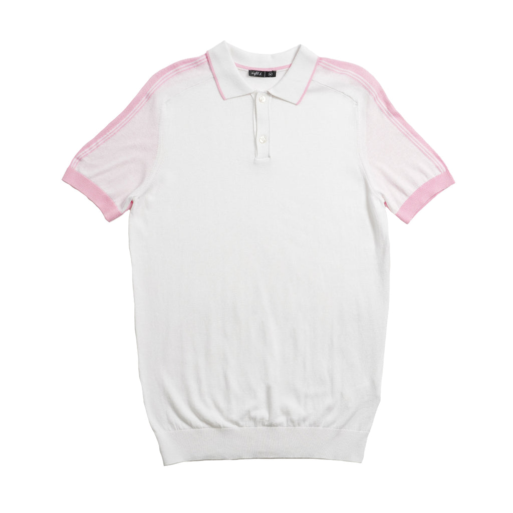 Knit Polo W/ Shoulder Design - White/Pink Polos Eight-X