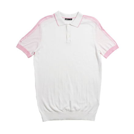 Knit Polo W/ Shoulder Design - White/Pink Polos Eight-X
