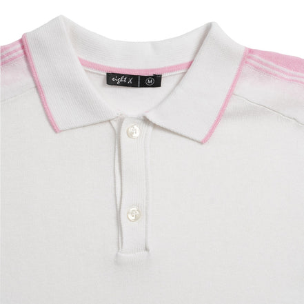 Knit Polo W/ Shoulder Design - White/Pink Polos Eight-X
