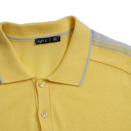 Knit Polo W/ Shoulder Design - Yellow Polos Eight-X