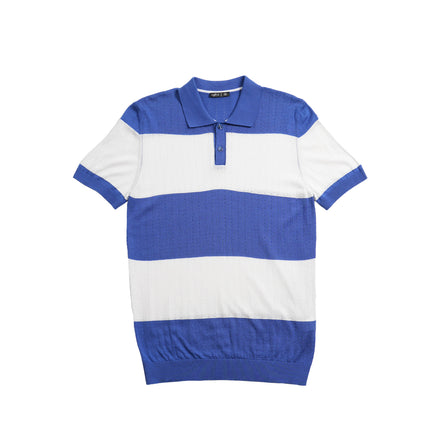 Gondola Knit Striped Polo - Royal Blue Polos Eight-X