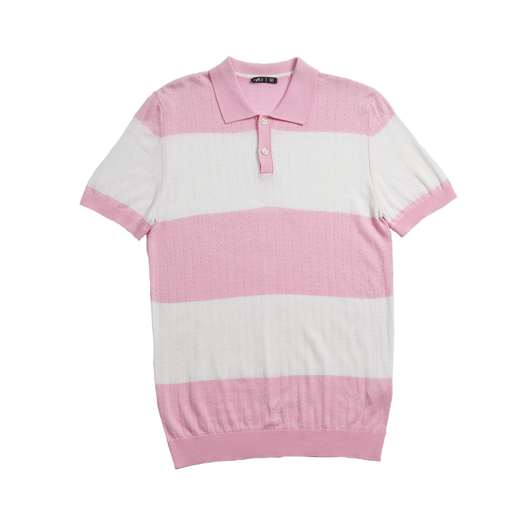 Gondola Knit Striped Polo - Pink Polos Eight-X
