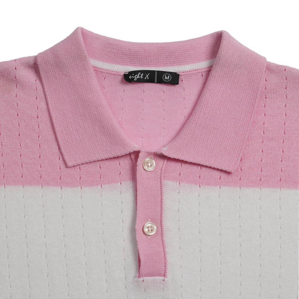 Gondola Knit Striped Polo - Pink Polos Eight-X