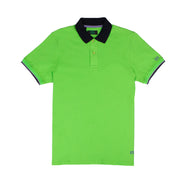 Green Polo with Double Sided Black Collar with Multi colored Stripes Shirts Eight-X