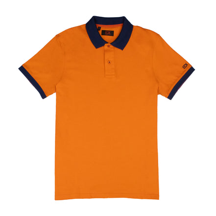 Orange Polo with Double Sided Navy and Purple Grid Print Collar Shirts Eight-X