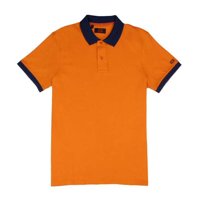 Orange Polo with Double Sided Navy and Purple Grid Print Collar Shirts Eight-X