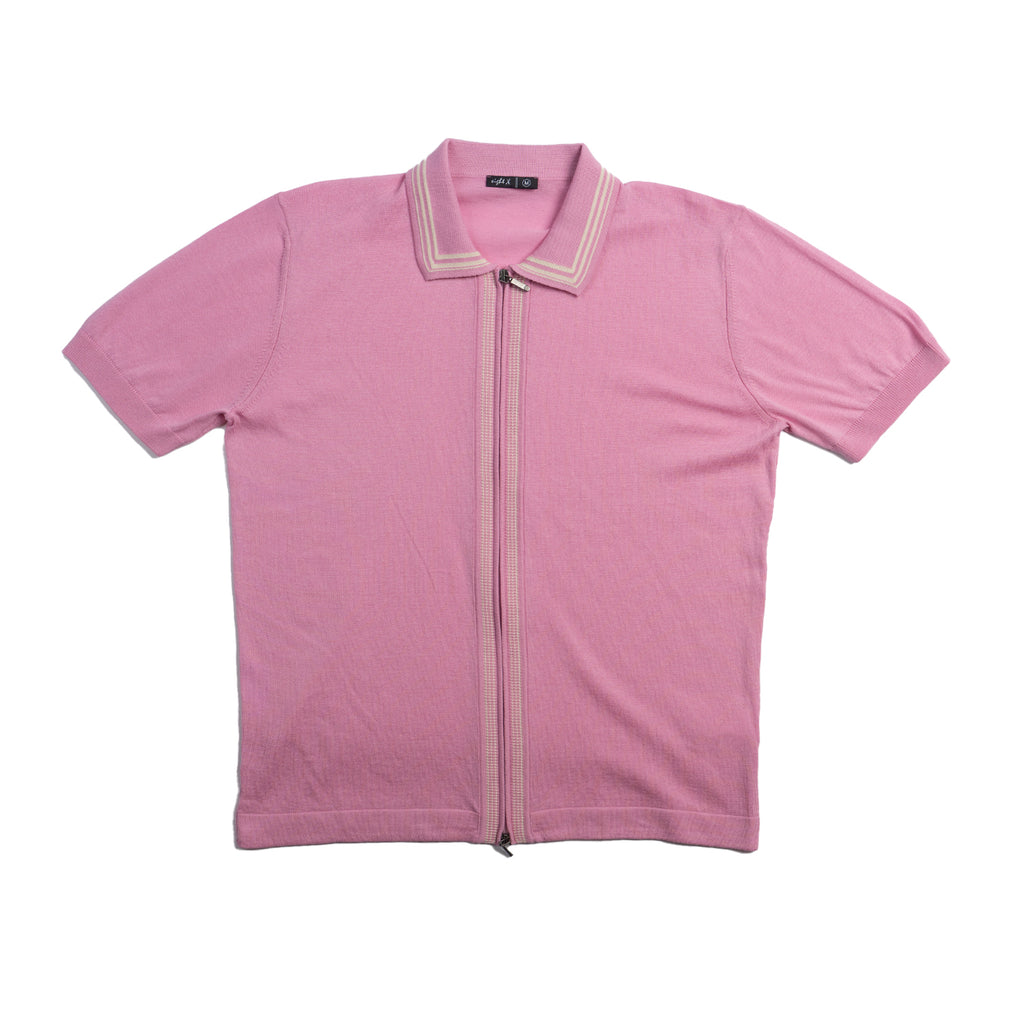 Contour Short Sleeve Zip Knit Polo Shirt - Pink Eight-X PINK S