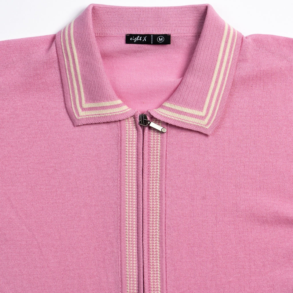 Contour Short Sleeve Zip Knit Polo Shirt - Pink Eight-X