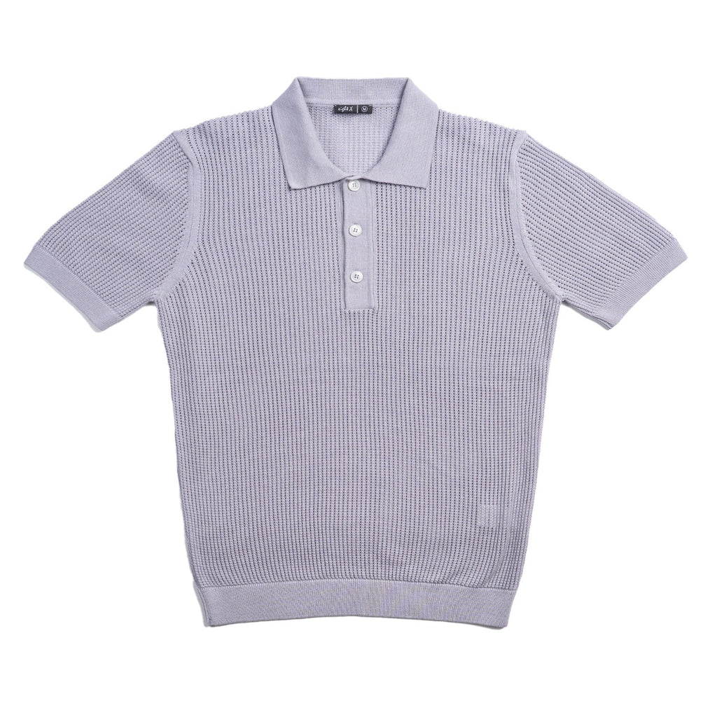 Zephyr Short Sleeve Button Up Crochet Polo Shirt - Lilac Eight-X LILAC S