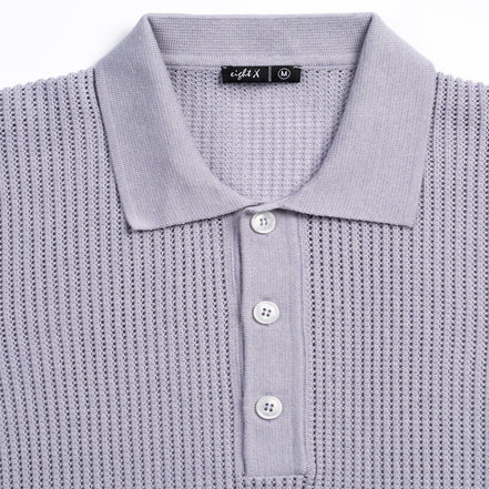 Zephyr Short Sleeve Button Up Crochet Polo Shirt - Lilac Eight-X