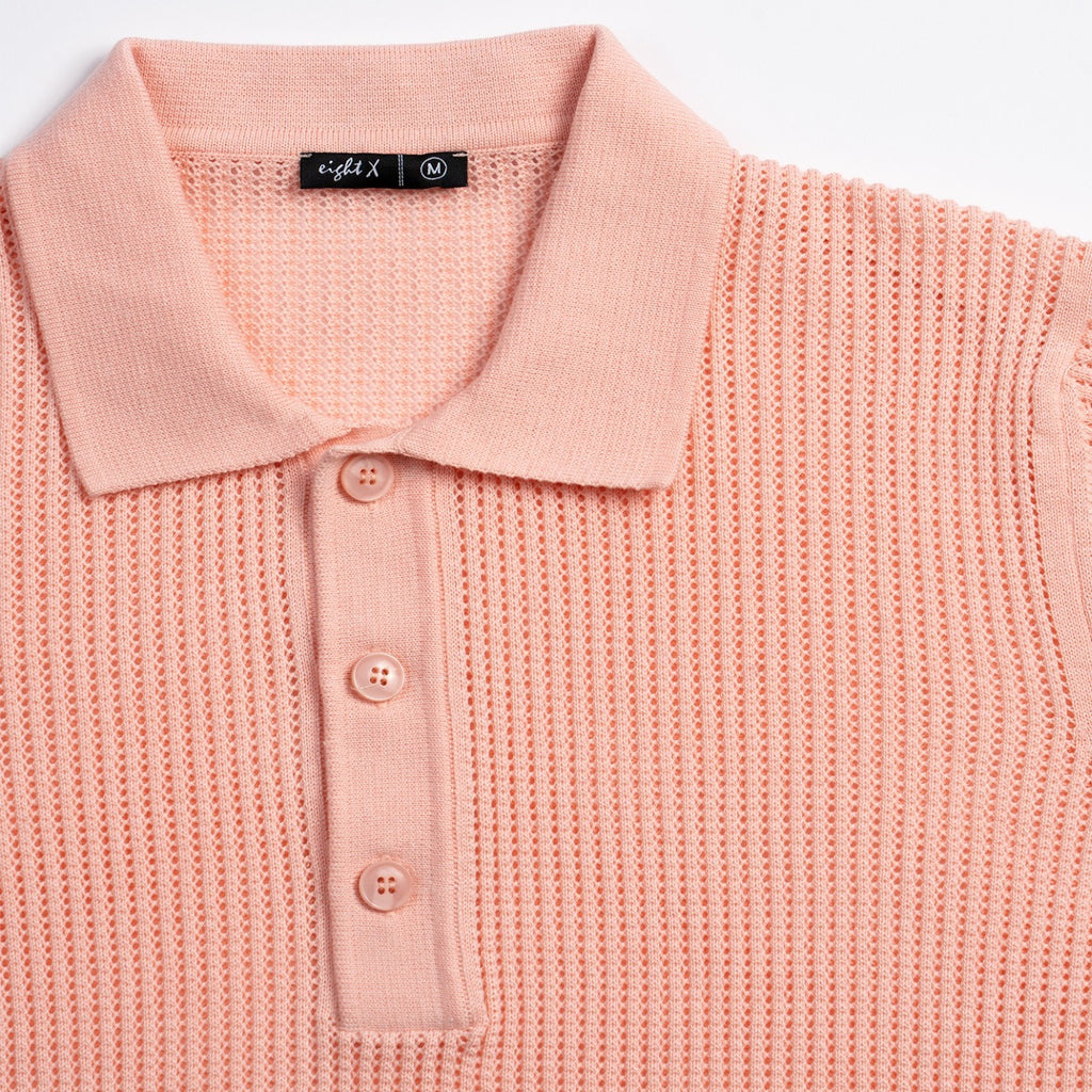 Zephyr Short Sleeve Button Up Crochet Shirt - Pink Eight-X