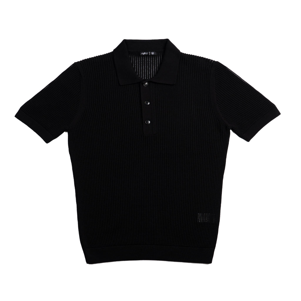 Zephyr Short Sleeve Button Up Crochet Shirt - Black Eight-X BLACK S