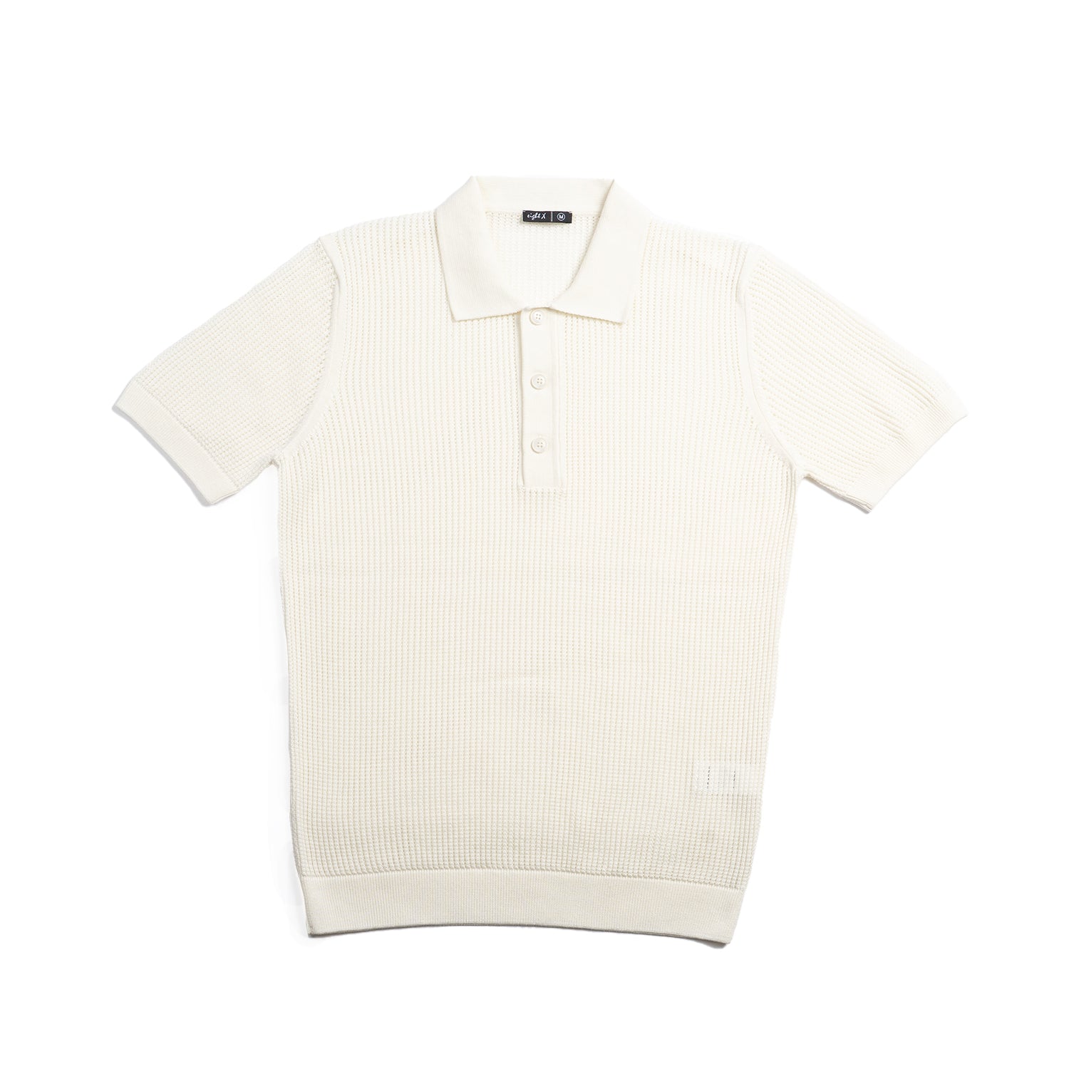 Zephyr Short Sleeve Button Up Crochet Polo Shirt - White Eight-X WHITE S