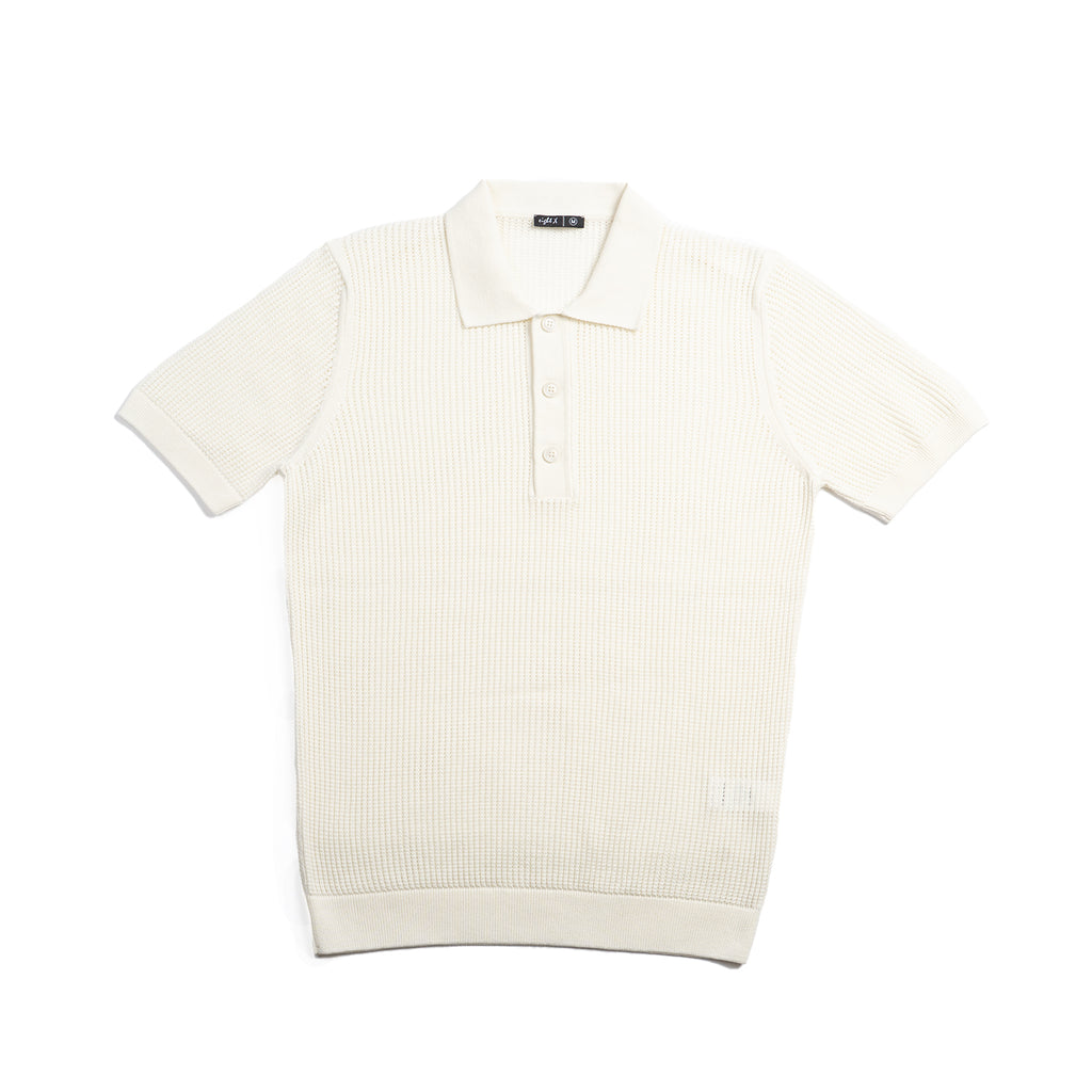 Zephyr Short Sleeve Button Up Crochet Polo Shirt - White Eight-X WHITE S