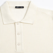 Zephyr Short Sleeve Button Up Crochet Polo Shirt - White Eight-X