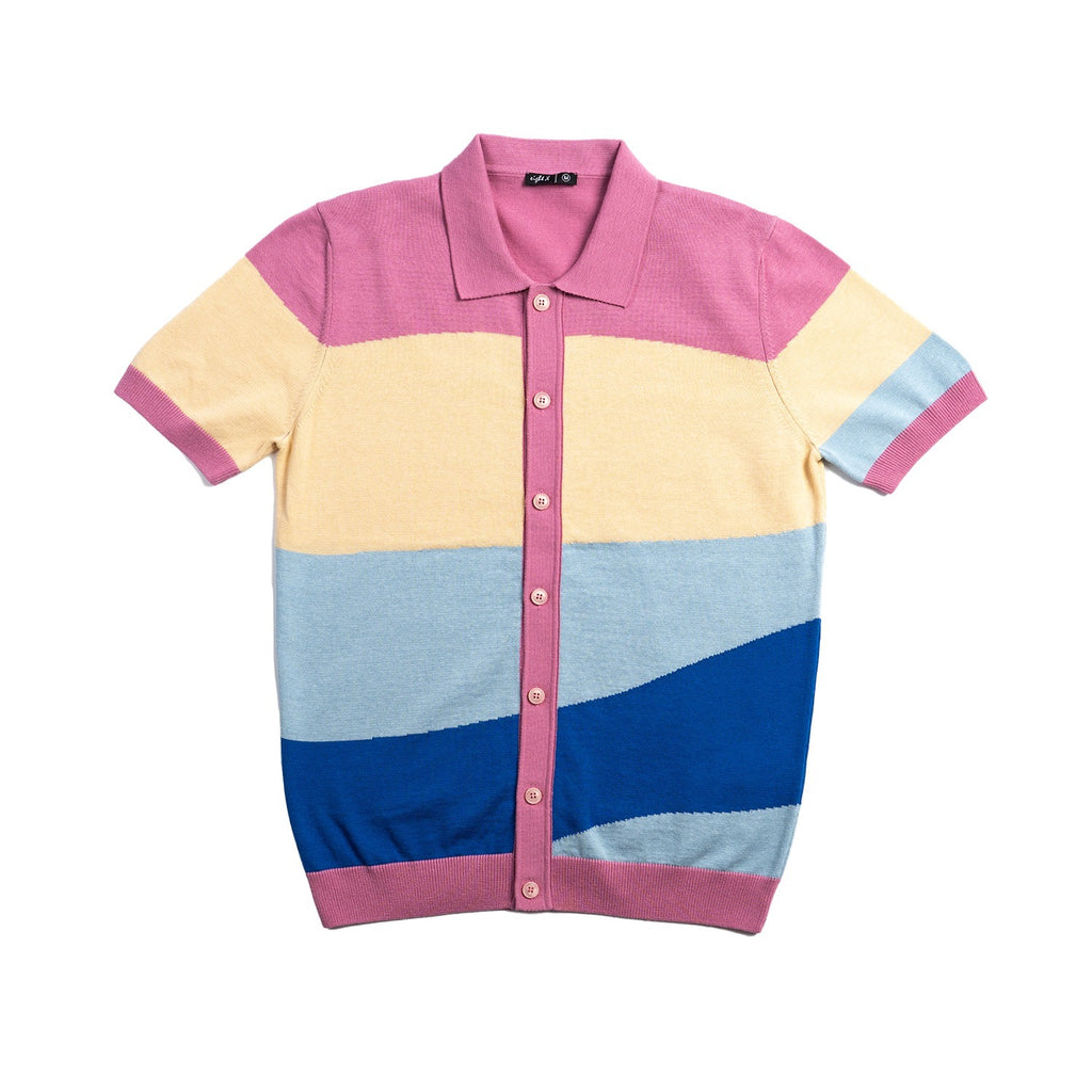 Sierra Knit Short Sleeve Button-Up Polo Shirt - Pink Eight-X PINK S