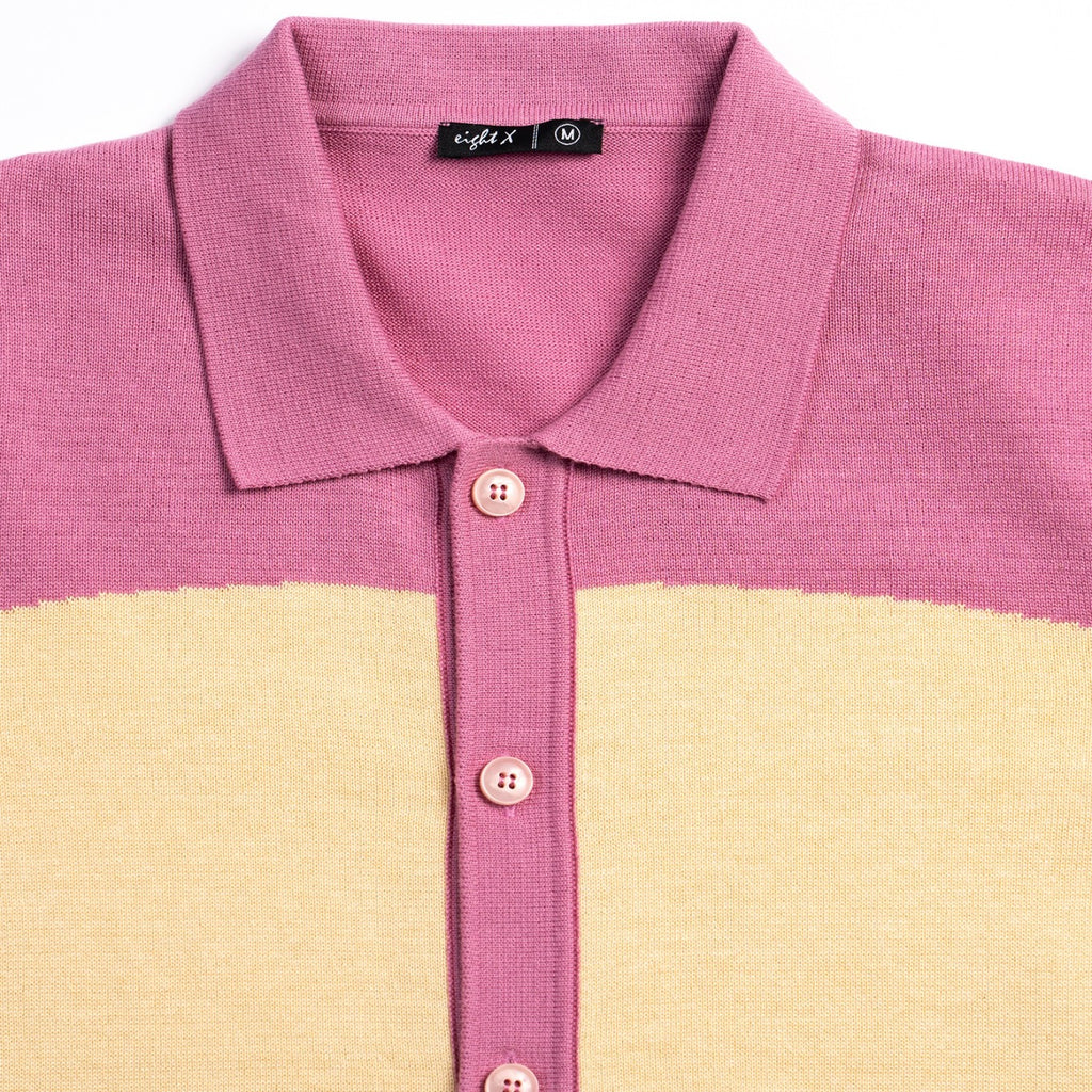 Sierra Knit Short Sleeve Button-Up Polo Shirt - Pink Eight-X