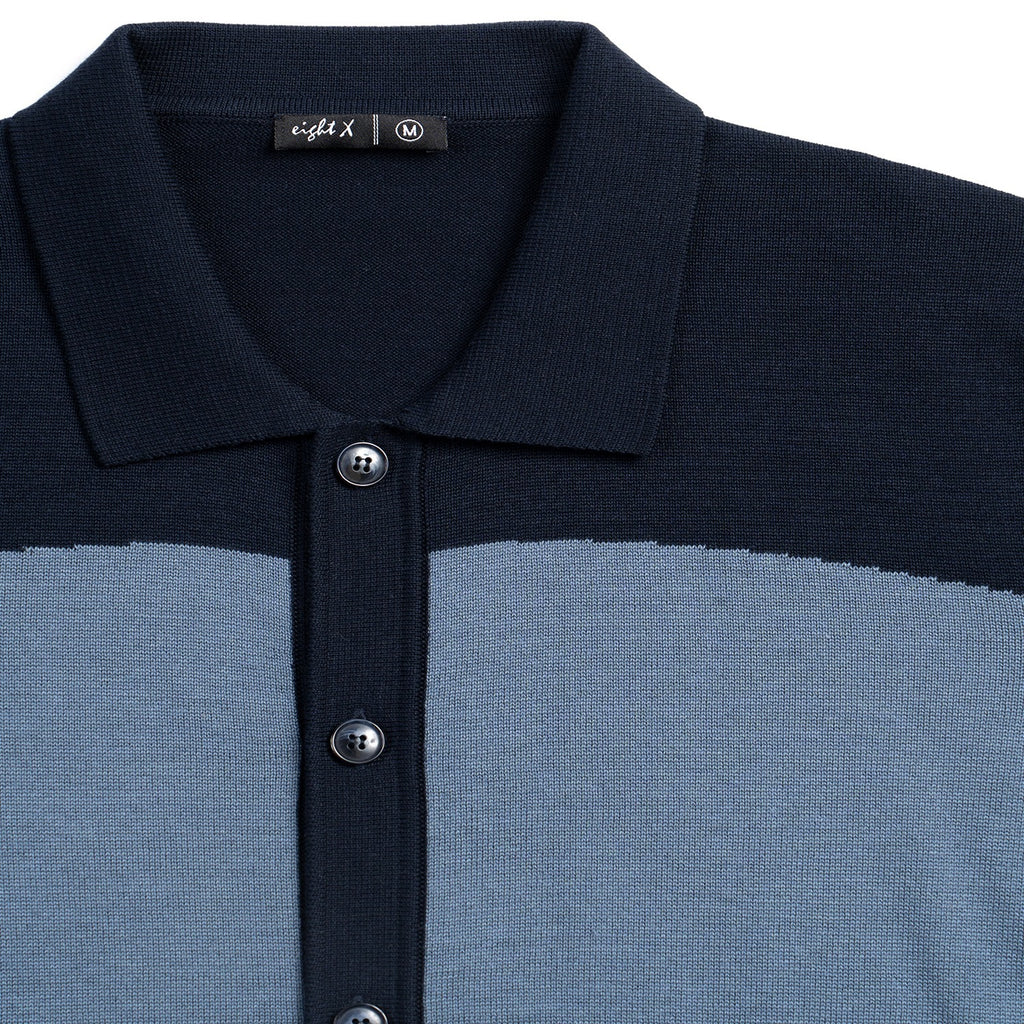 Sierra Knit Short Sleeve Button-Up Polo Shirt - Navy Eight-X