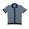The Ripple Crochet Short Sleeve Button Up Polo Shirt - Navy Eight-X NAVY S