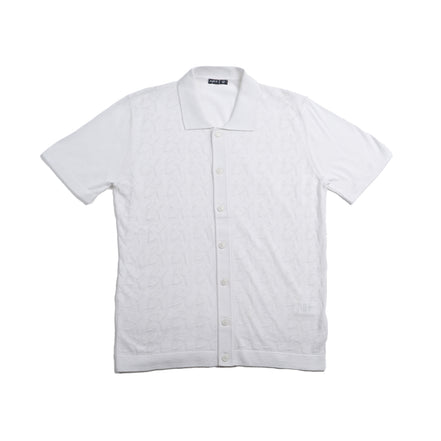 8X Monogram Short Sleeve Button Up Knit Polo Shirt - White Eight-X WHITE S