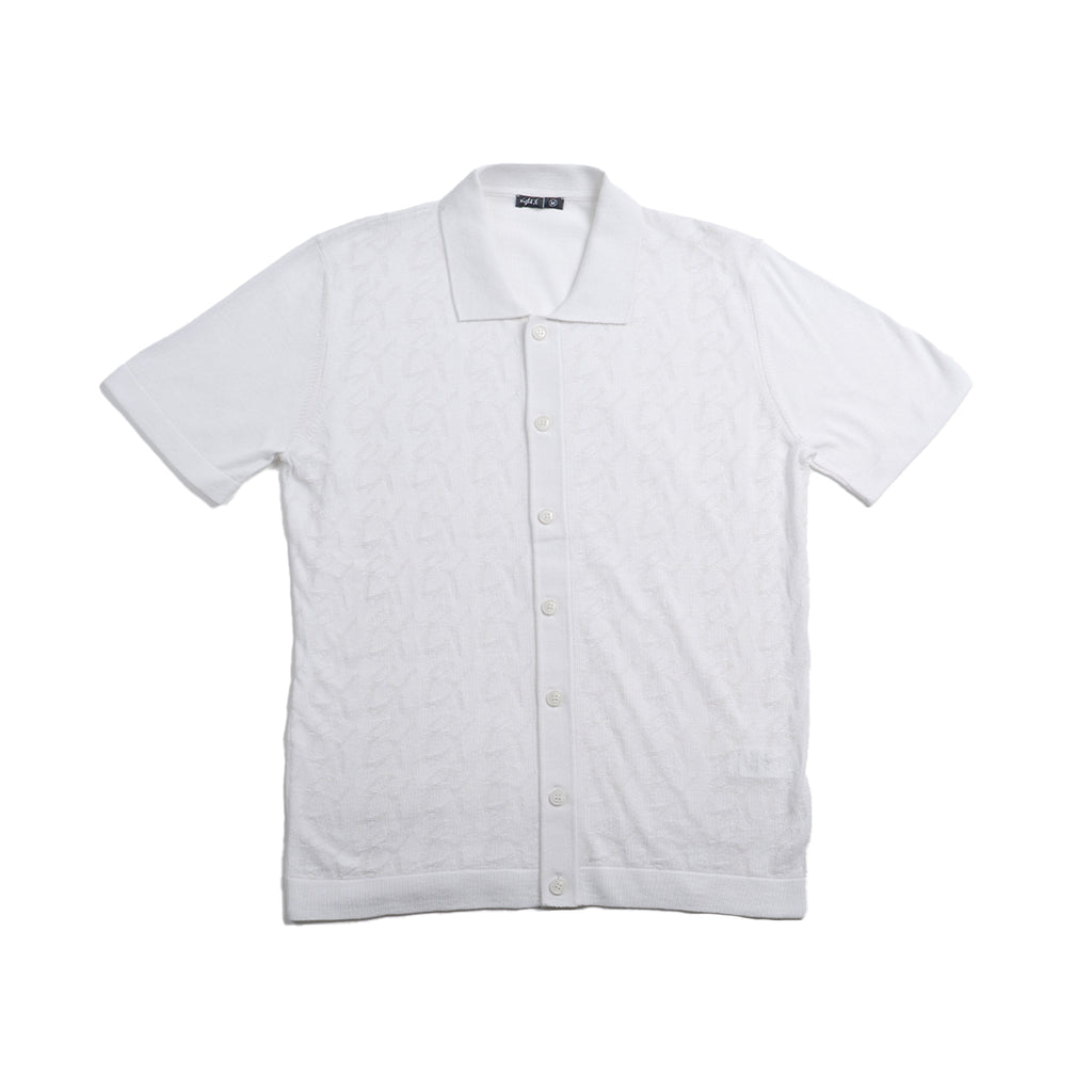 8X Monogram Short Sleeve Button Up Knit Polo Shirt - White Eight-X WHITE S