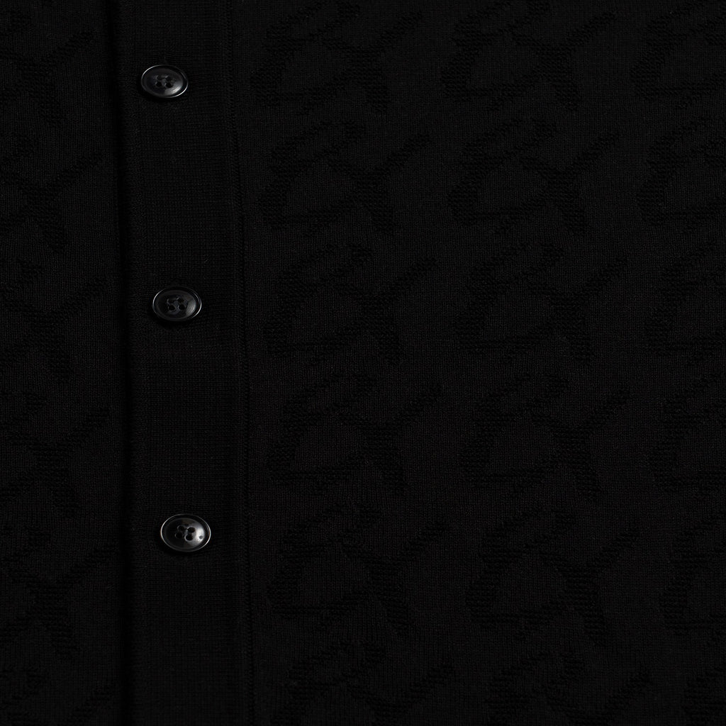 8X Monogram Short Sleeve Button Up Knit Polo Shirt - Black Eight-X