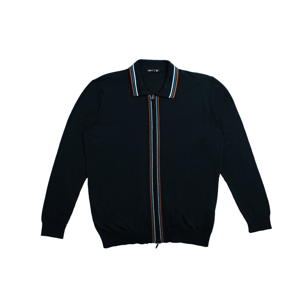 Contour Long Sleeve Two Way Zip Knit Sweater - Navy Eight-X NAVY S