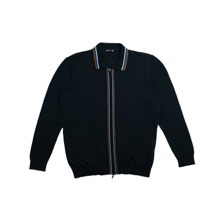 Contour Long Sleeve Two Way Zip Knit Sweater - Navy Eight-X NAVY S
