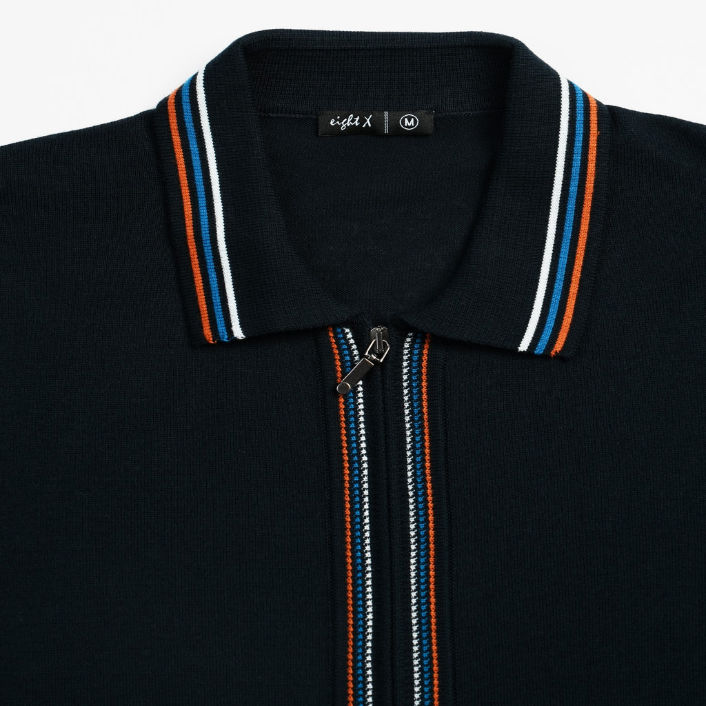 Contour Long Sleeve Two Way Zip Knit Sweater - Navy Eight-X